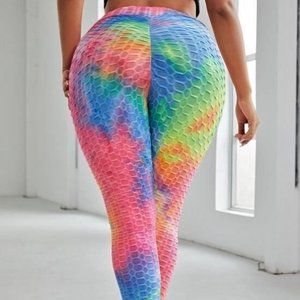 New Plus Size Womens Multi Colored Tie Dye Honeycomb Stretch Leggings 1X 2X 3X